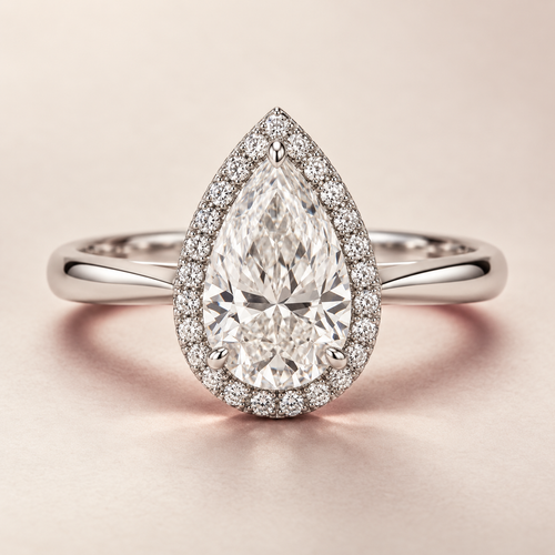 The Corveline Pear Halo Natural Diamond Ring